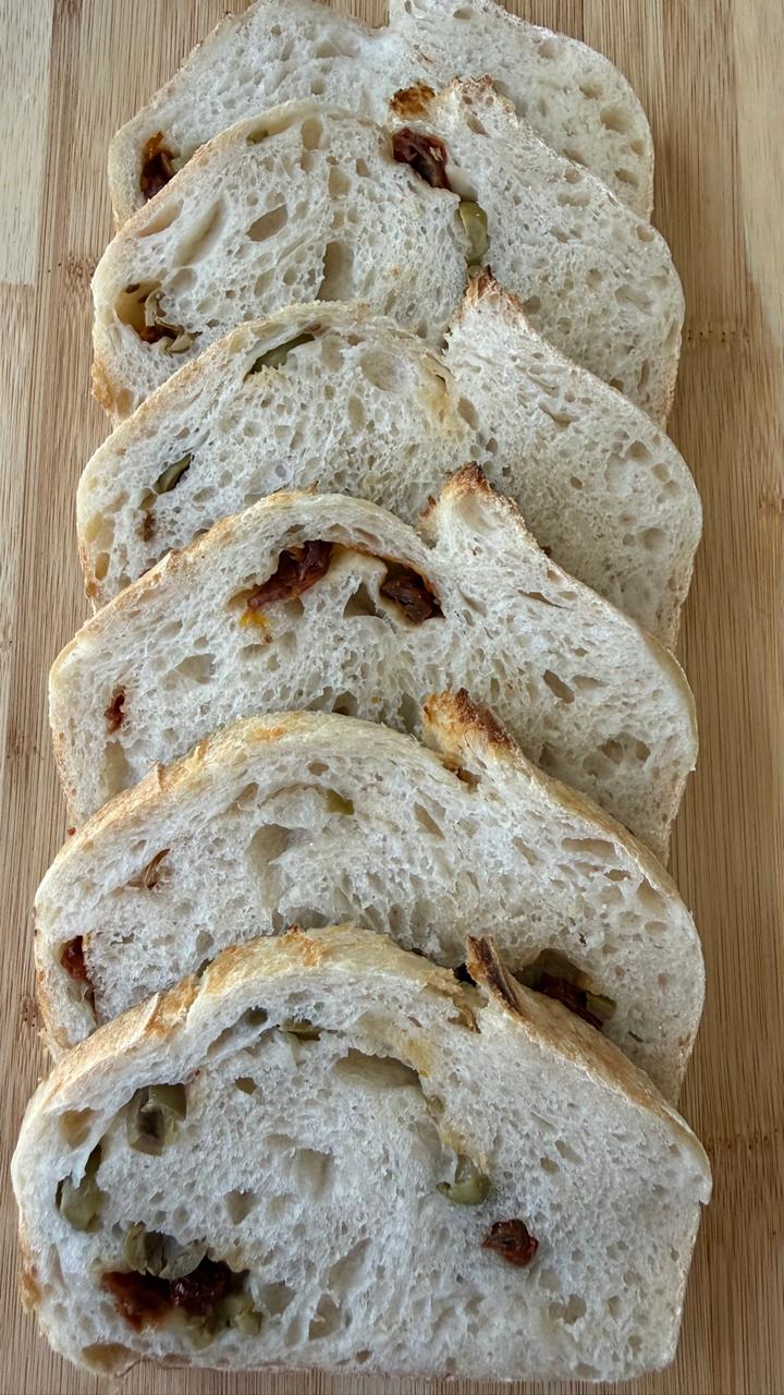 Sun-dried Tomatoes & Olives Bread — sliced crumb